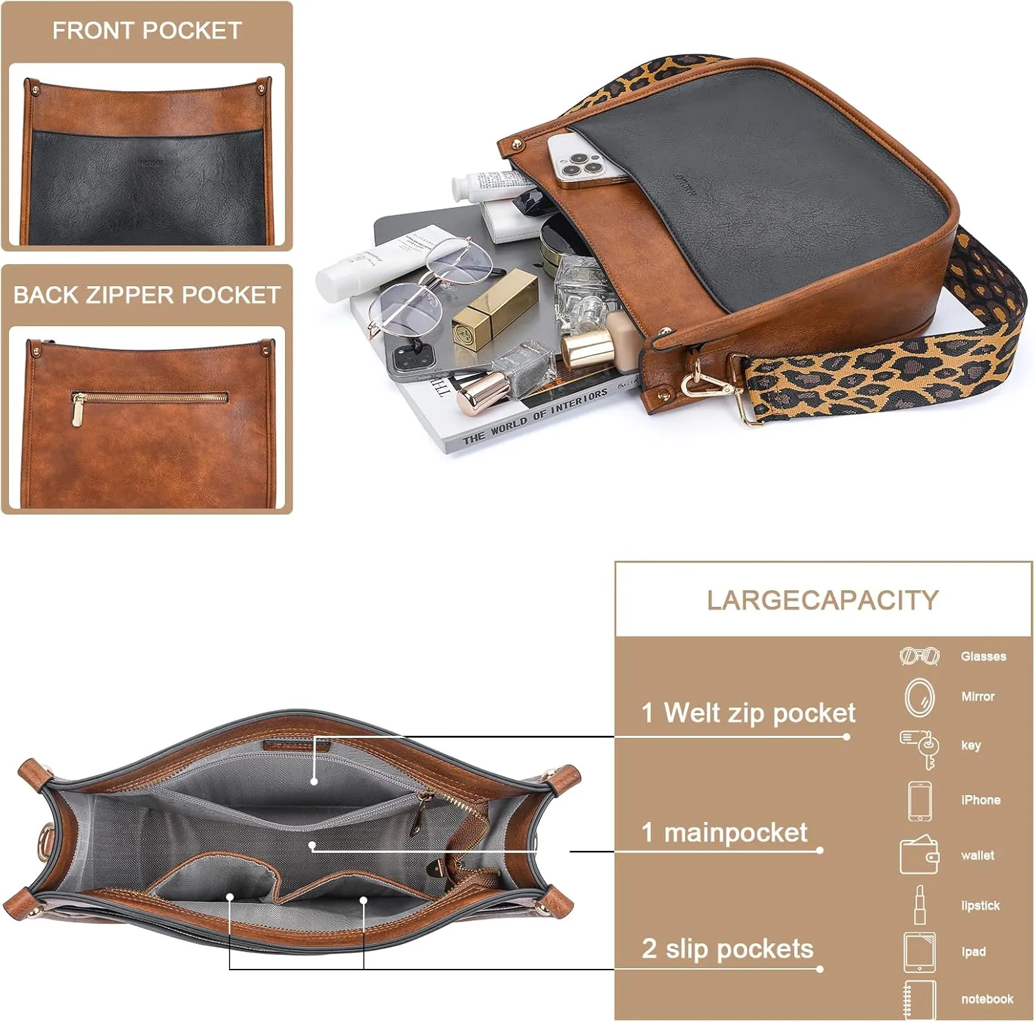 HKCLUF Crossbody Bags for Women Trendy Vegan Leather Hobo Handbags With 2PCS Adjustable Guitar Strap Shoulder Bucket Bags