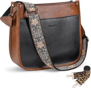HKCLUF Crossbody Bags for Women Trendy Vegan Leather Hobo Handbags With 2PCS Adjustable Guitar Strap Shoulder Bucket Bags