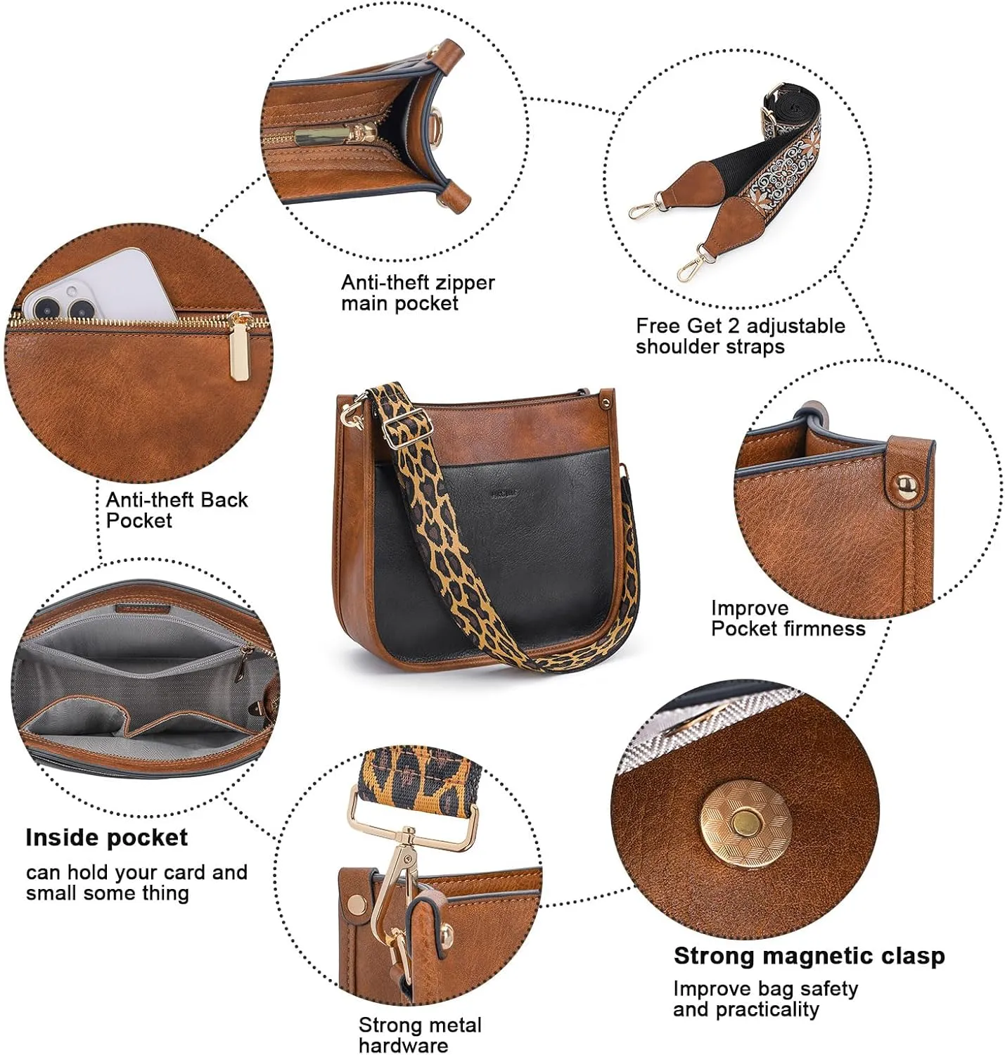 HKCLUF Crossbody Bags for Women Trendy Vegan Leather Hobo Handbags With 2PCS Adjustable Guitar Strap Shoulder Bucket Bags