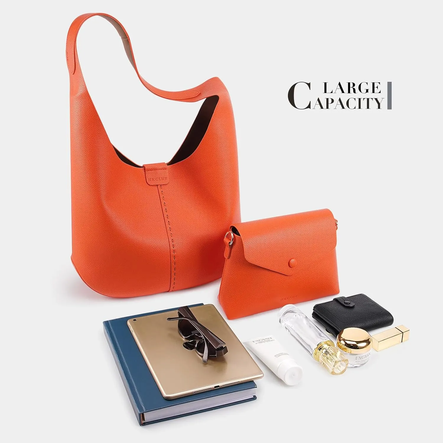 HKCLUF Hobo Bags Purses for Women 2PCS/Set,Soft Vegan Leather Slouchy Shoulder Handbags with Small Crossbody Bags for Women