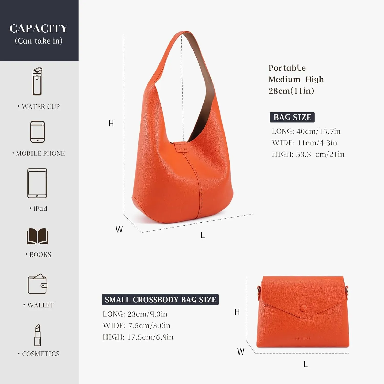 HKCLUF Hobo Bags Purses for Women 2PCS/Set,Soft Vegan Leather Slouchy Shoulder Handbags with Small Crossbody Bags for Women