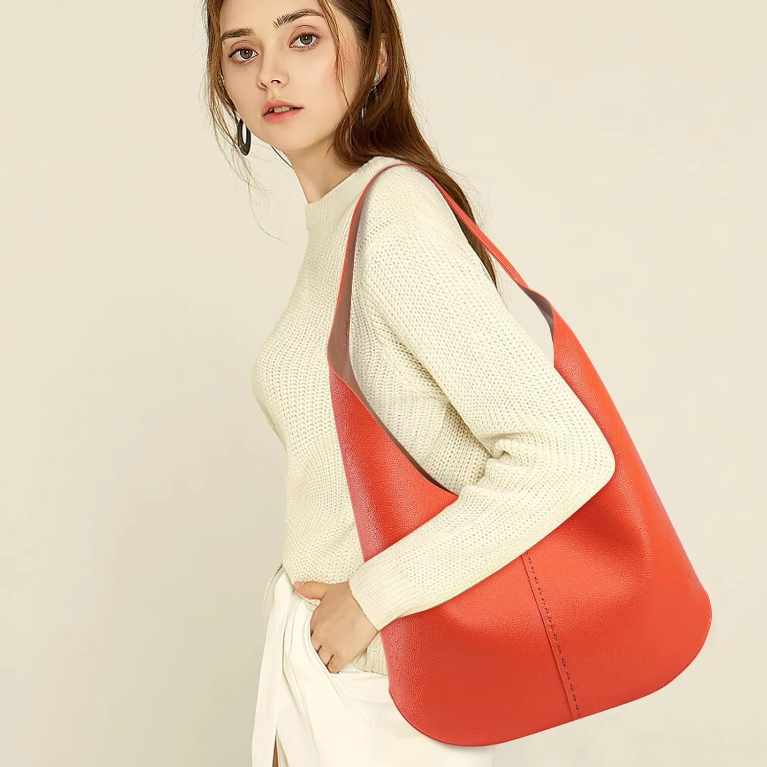 HKCLUF Hobo Bags Purses for Women 2PCS/Set,Soft Vegan Leather Slouchy Shoulder Handbags with Small Crossbody Bags for Women