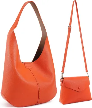 HKCLUF Hobo Bags Purses for Women 2PCS/Set,Soft Vegan Leather Slouchy Shoulder Handbags with Small Crossbody Bags for Women