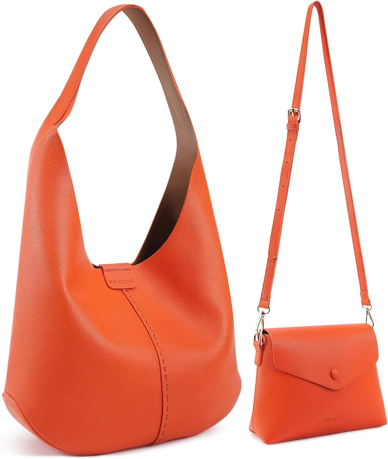 HKCLUF Hobo Bags Purses for Women 2PCS/Set,Soft Vegan Leather Slouchy Shoulder Handbags with Small Crossbody Bags for Women