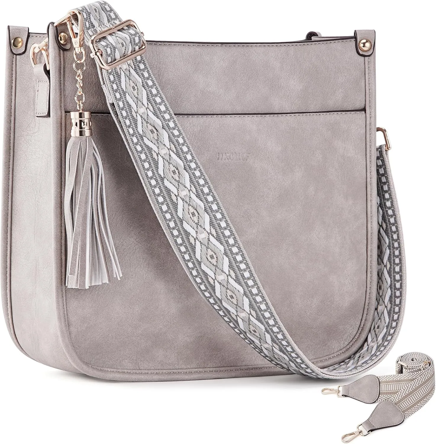 HKCLUF Vegan Leather Crossbody Bags Purse for Women Trendy Tassel Hobo Handbag Women With 2PCS Adjustable Guitar Strap