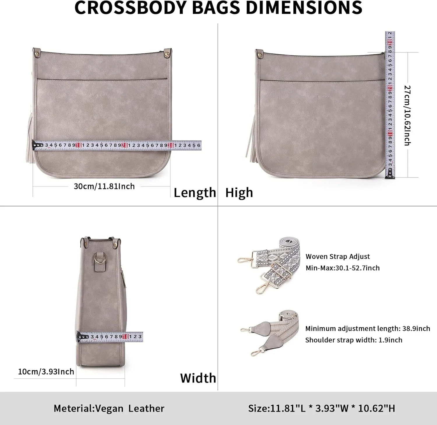 HKCLUF Vegan Leather Crossbody Bags Purse for Women Trendy Tassel Hobo Handbag Women With 2PCS Adjustable Guitar Strap