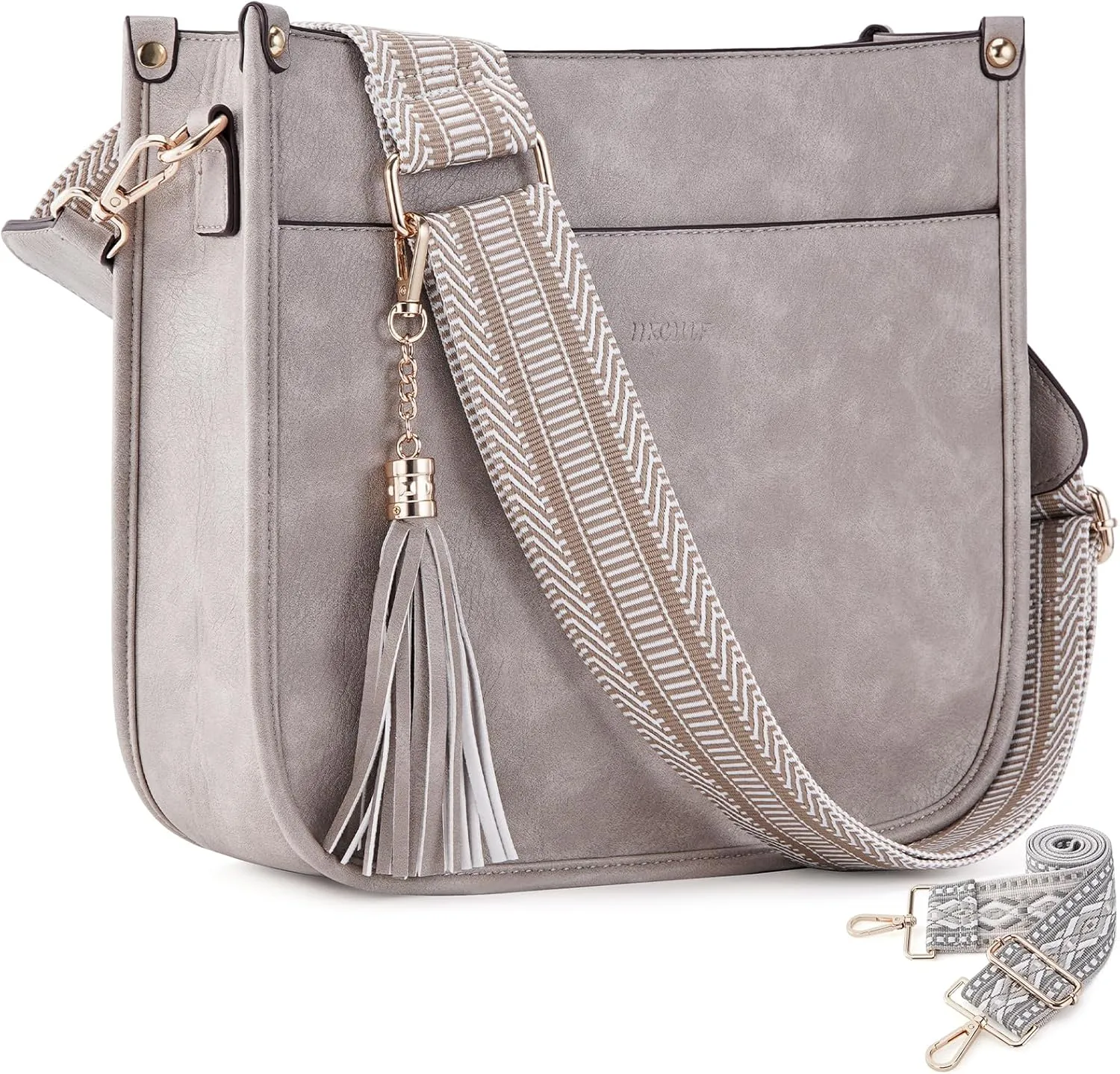 HKCLUF Vegan Leather Crossbody Bags Purse for Women Trendy Tassel Hobo Handbag Women With 2PCS Adjustable Guitar Strap