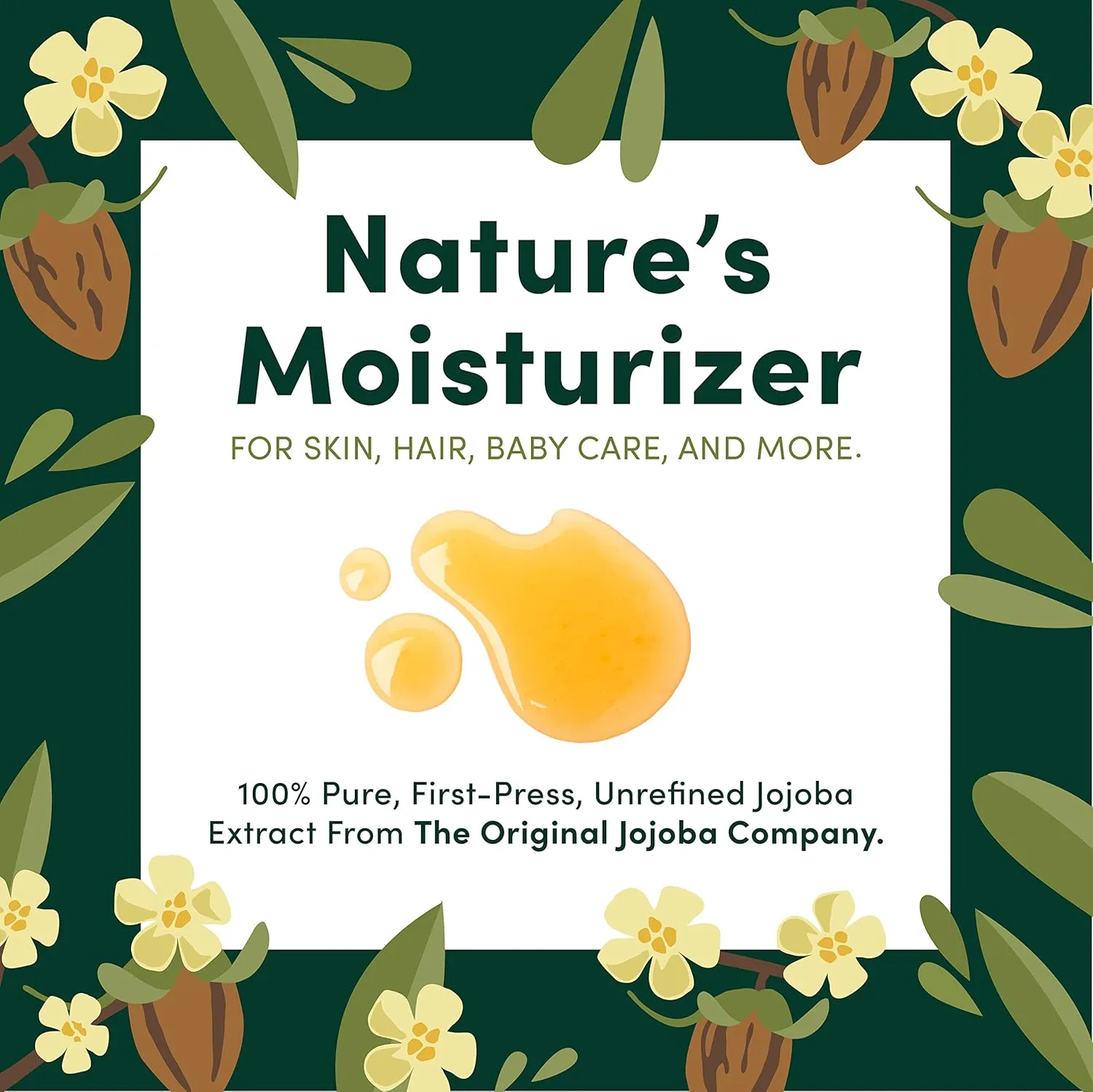 HobaCare 100% Pure Organic Jojoba Baby Oil - Unrefined and Cold Pressed Jojoba Oil - Body & Scalp Massaging Oil for Skin, Hair, and Nails - Helps to Fight Cradle Cap and Dry Skin (8.45 fl oz)