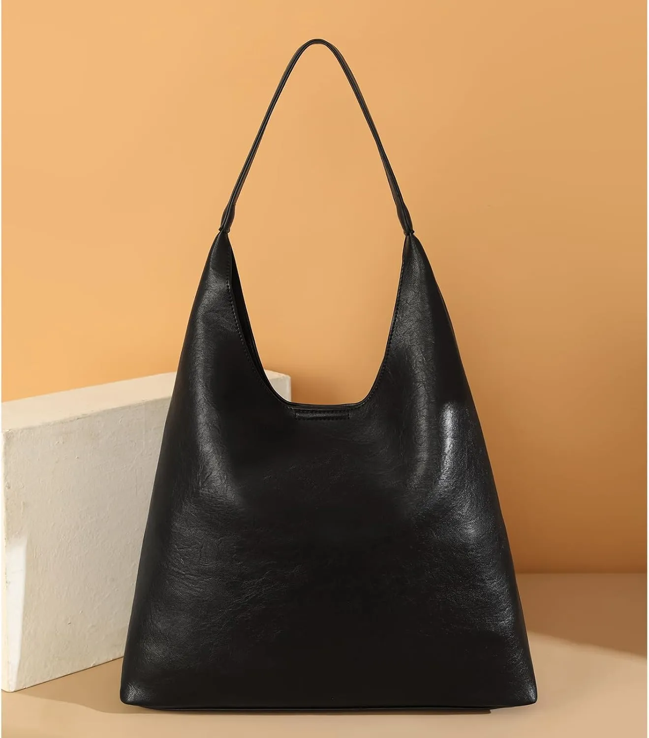 Hobo Bags for Women, Slouchy Handbag Vegan Leather Shoulder Purse 2pcs Work Tote