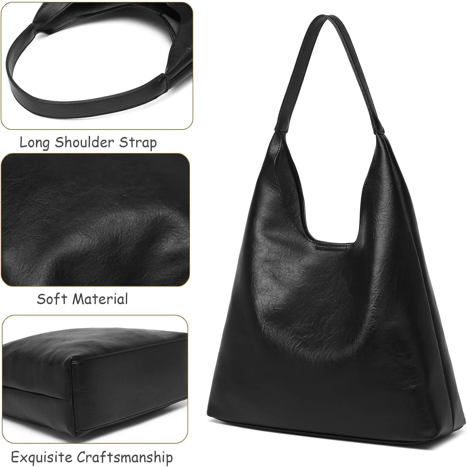 Hobo Bags for Women, Slouchy Handbag Vegan Leather Shoulder Purse 2pcs Work Tote