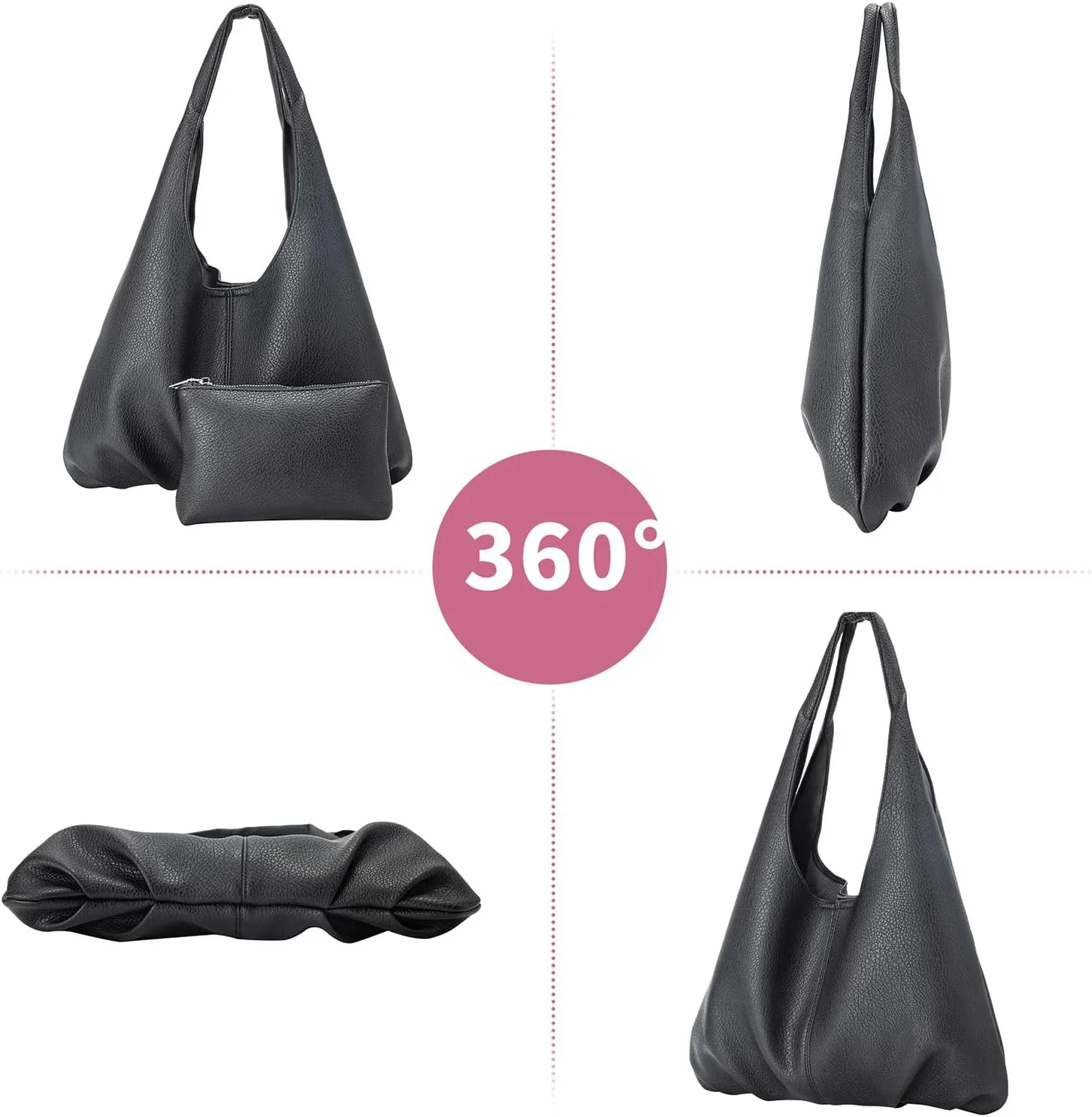 Hobo Bags Purses for Women Retro Soft Vegan Leather Slouchy Shoulder Bag Tote Clutch Handbags, with Coin Purse