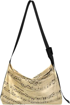 Hobo Handbag Crossbody Music Notes on Stave Trendy PU Leather Shoulder Bags Purses Abstract Old Paper Large Casual Sling Tote Bag Messenger Bag for Women Men