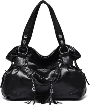 Hobo Purse for Women Large Shoulder Bag Leather Tote Fashion Top-Handle Bag Handbag with Tassel