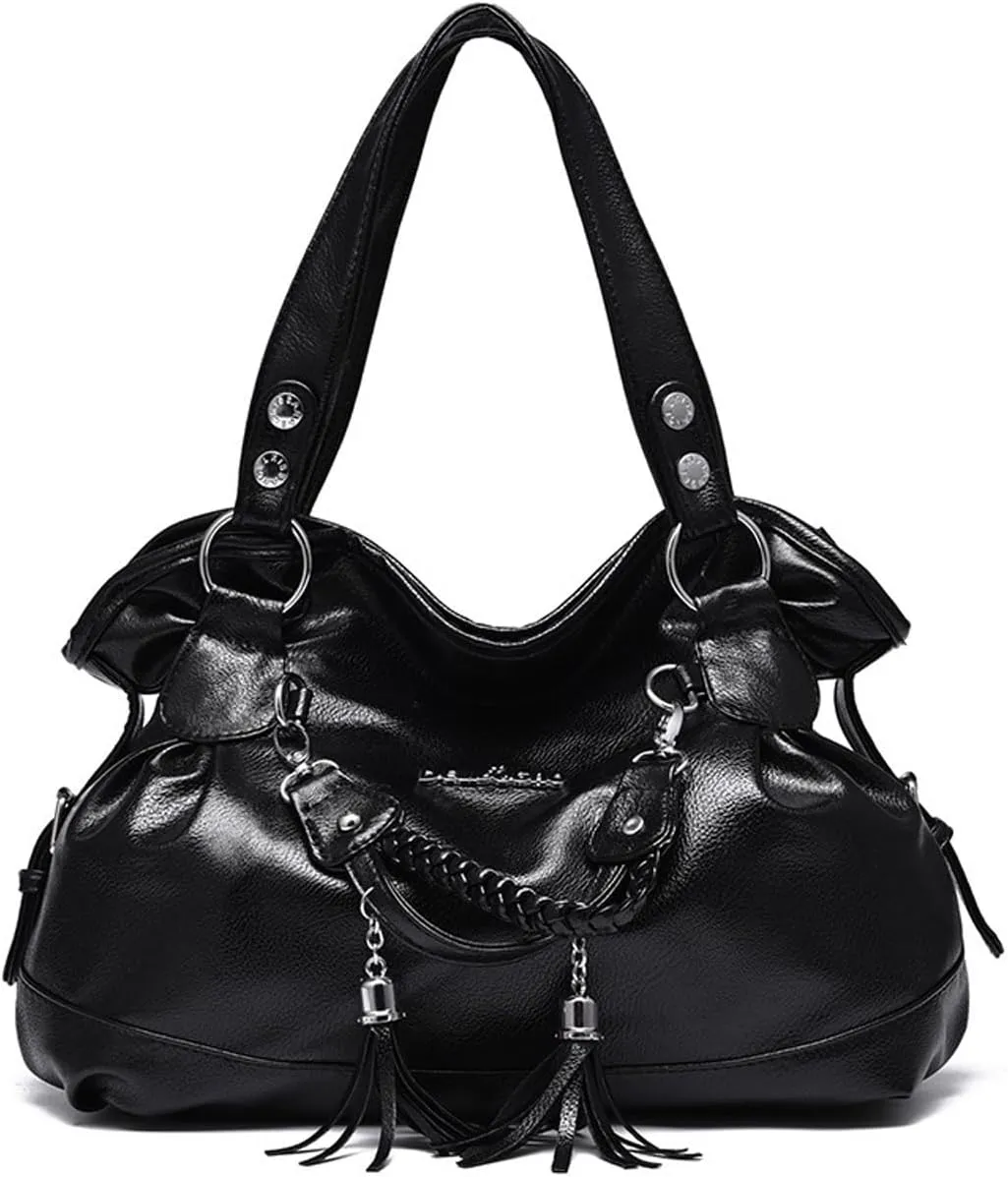 Hobo Purse for Women Large Shoulder Bag Leather Tote Fashion Top-Handle Bag Handbag with Tassel