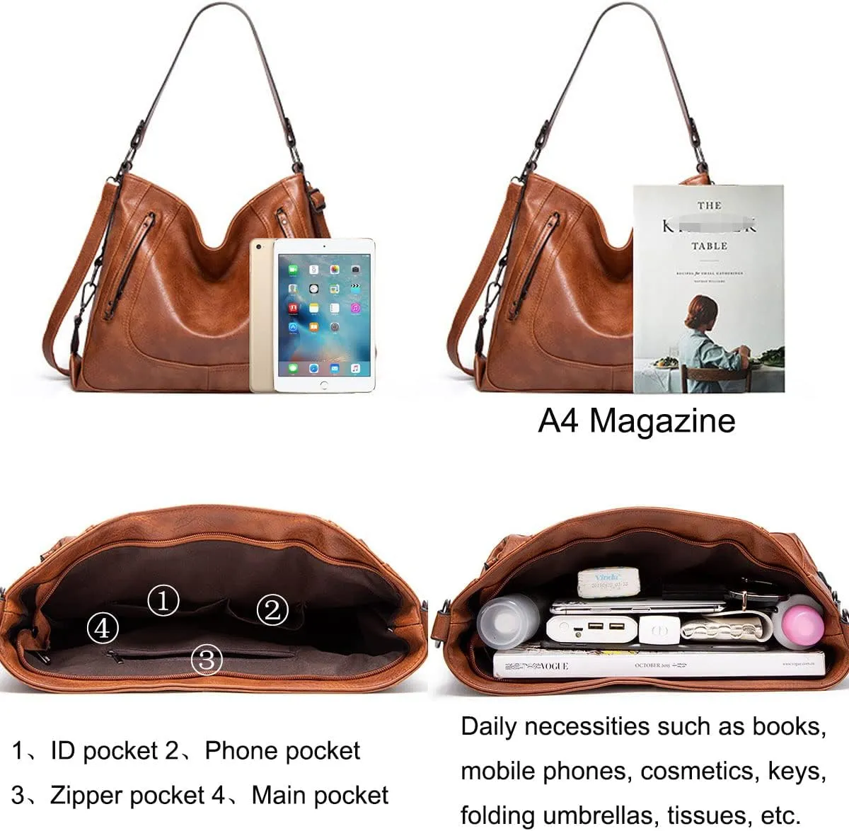 Hobo Purses and Handbags for Women Shoulder Bag Large PU Leather Crossbody Bags Tote