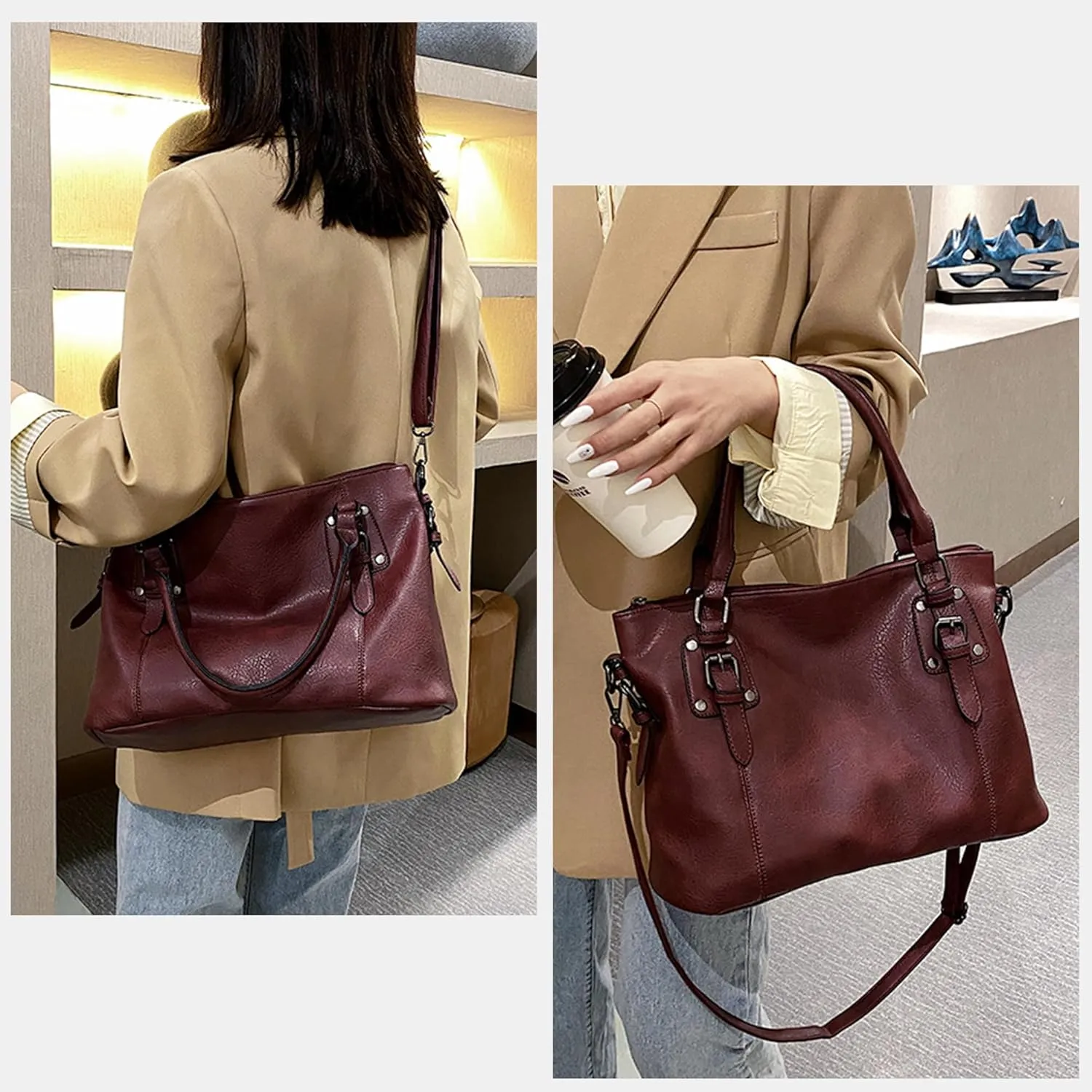 Hobo Tote Bag for Women PU Leather Large Crossbody Bags Purses Handbags with Adjustable Shoulder Strap