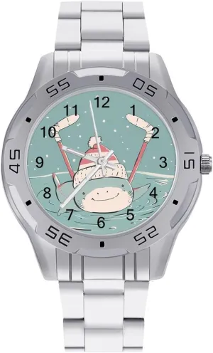 Hockey Shark Classic Wrist Watches for Men Casual Business Dress Watch with Stainless Steel Band Work Party