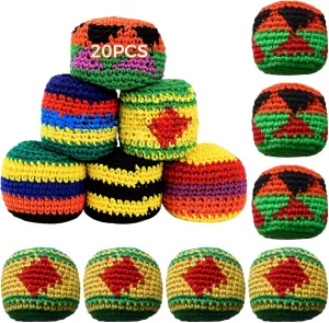Homaisson 20 Pcs Bean Bags, Football Bags, Purely Hand-Woven, Multi-Color Crochet Geometric Pattern Bean, Suitable for All Children and Adults Indoor and Outdoor Training