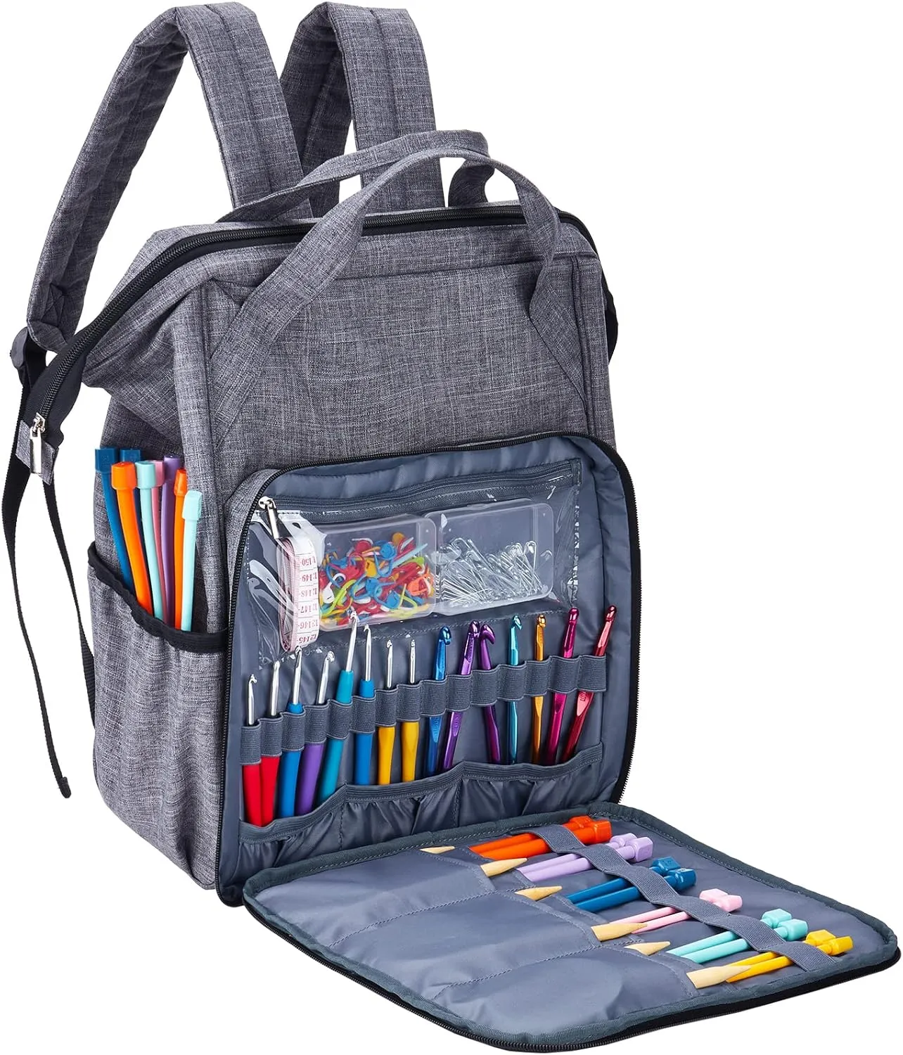 HOMEST Crochet Bag Organizer, Large Capacity Yarn Storage, Knitting Bag for Carrying Projects, Crocheting Hooks, Suppliers, Needles and Accessories, Grey