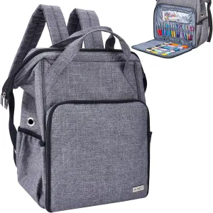 HOMEST Crochet Bag Organizer, Large Capacity Yarn Storage, Knitting Bag for Carrying Projects, Crocheting Hooks, Suppliers, Needles and Accessories, Grey