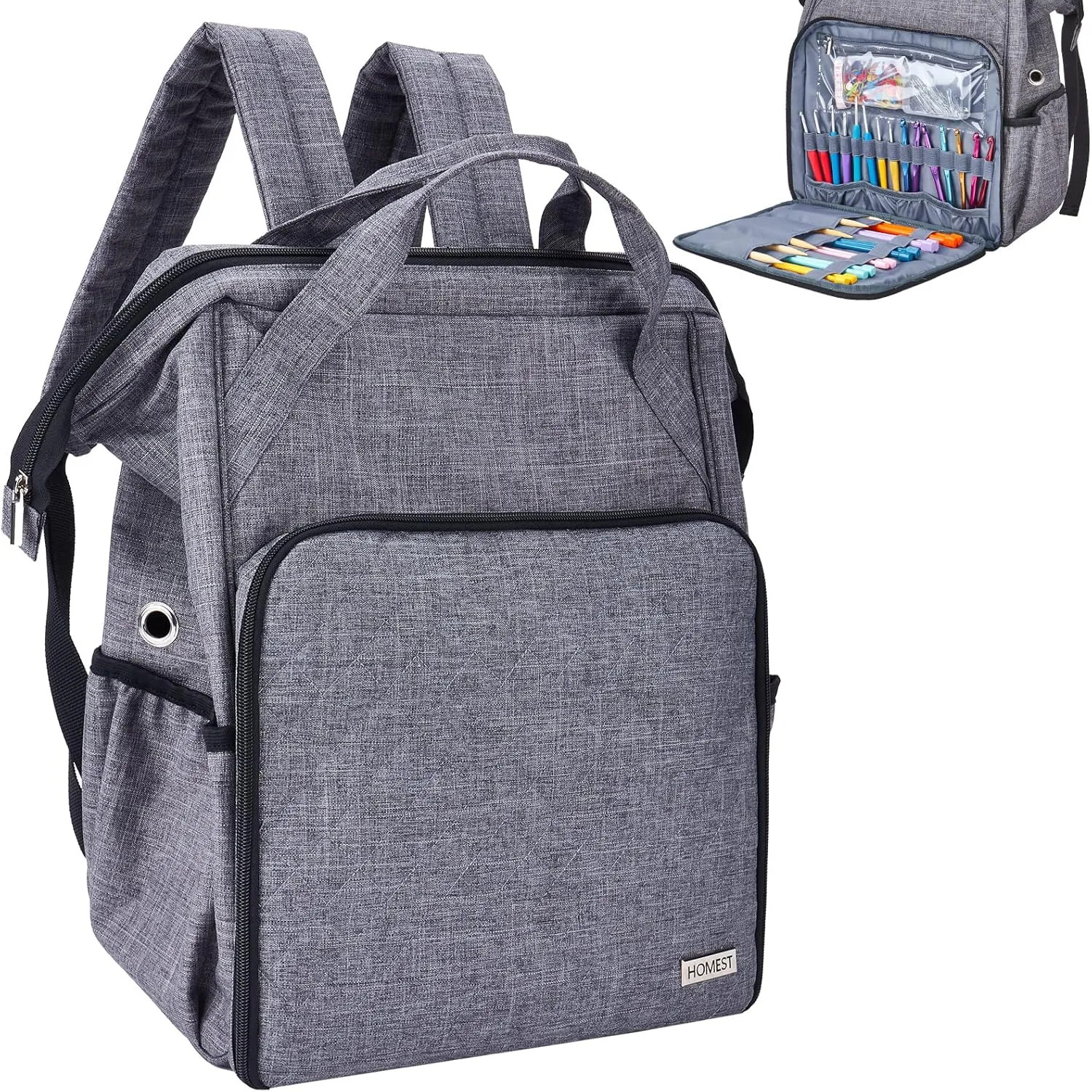 HOMEST Crochet Bag Organizer, Large Capacity Yarn Storage, Knitting Bag for Carrying Projects, Crocheting Hooks, Suppliers, Needles and Accessories, Grey