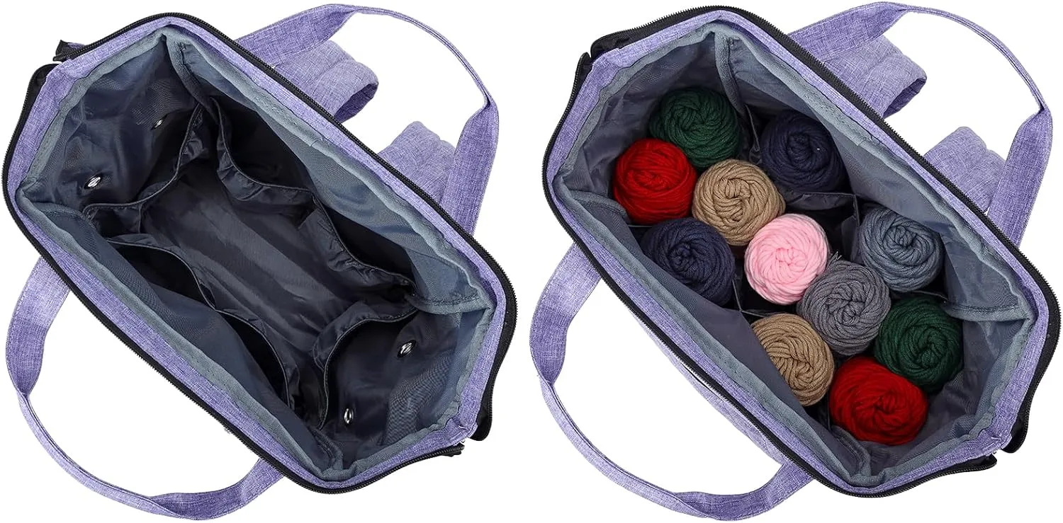 HOMEST Crochet Bag Organizer, Large Capacity Yarn Storage, Knitting Bag for Carrying Projects, Crocheting Hooks, Suppliers, Needles and Accessories, Purple
