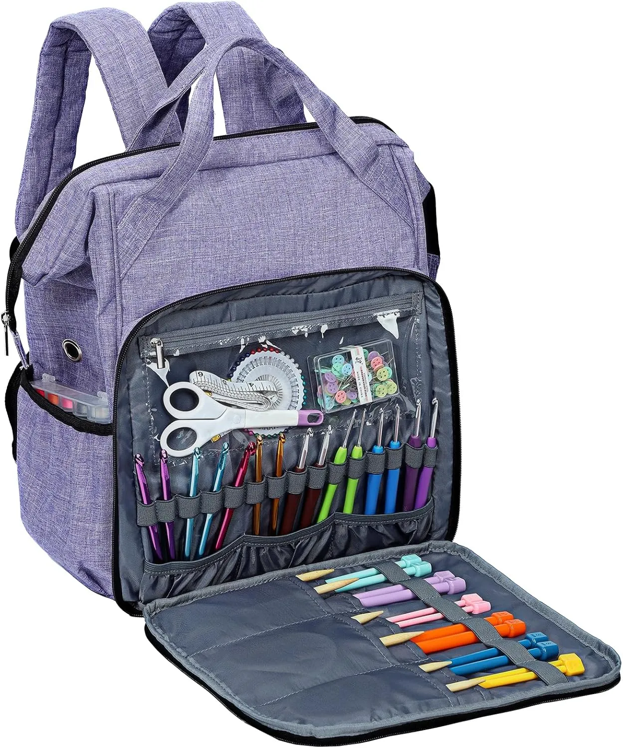 HOMEST Crochet Bag Organizer, Large Capacity Yarn Storage, Knitting Bag for Carrying Projects, Crocheting Hooks, Suppliers, Needles and Accessories, Purple