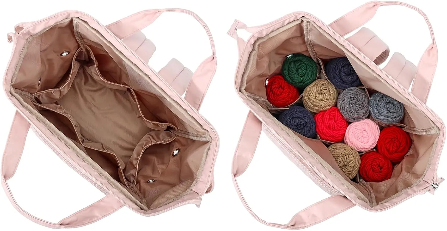 HOMEST Large Knitting Bag Backpack, Travel Crochet Bag Organizer, Yarn Storage for Crocheting Accessories and Supplies, Pink