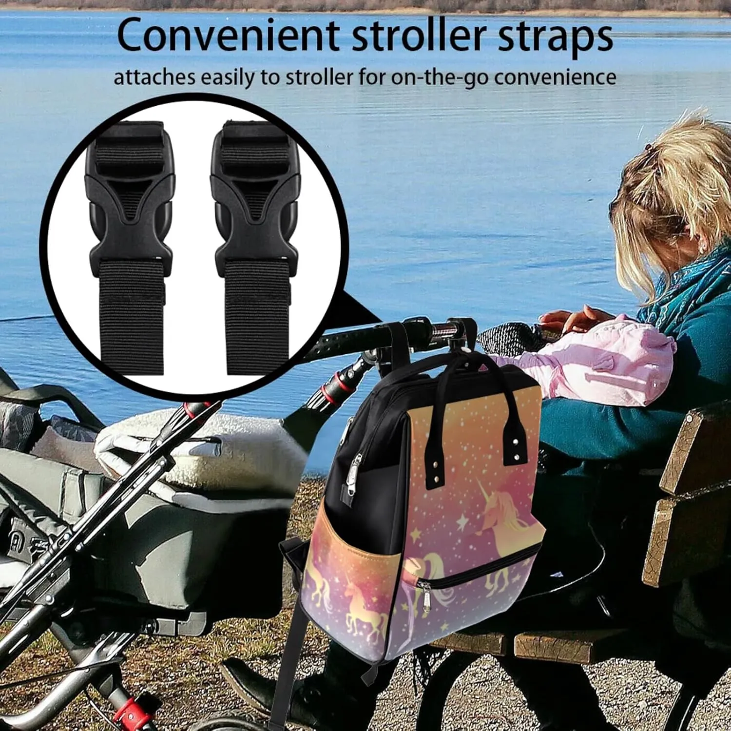 Horse Stars Waterproof Diaper Bag Backpack Large Capacity Baby Bag with Stroller Straps, Multi-Pocket Diaper Bag Unisex Baby Travel Essentials Shower Gift