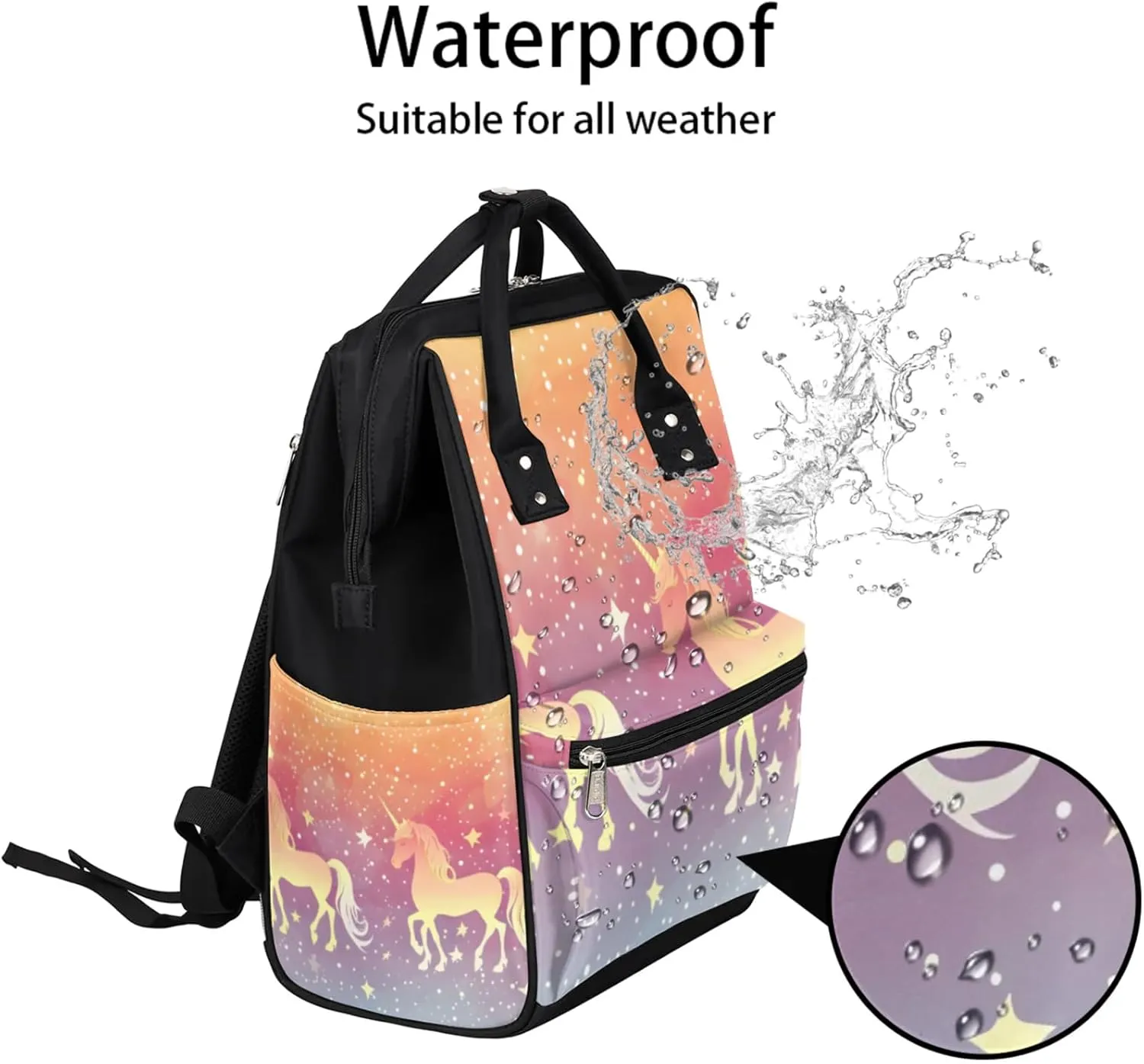 Horse Stars Waterproof Diaper Bag Backpack Large Capacity Baby Bag with Stroller Straps, Multi-Pocket Diaper Bag Unisex Baby Travel Essentials Shower Gift