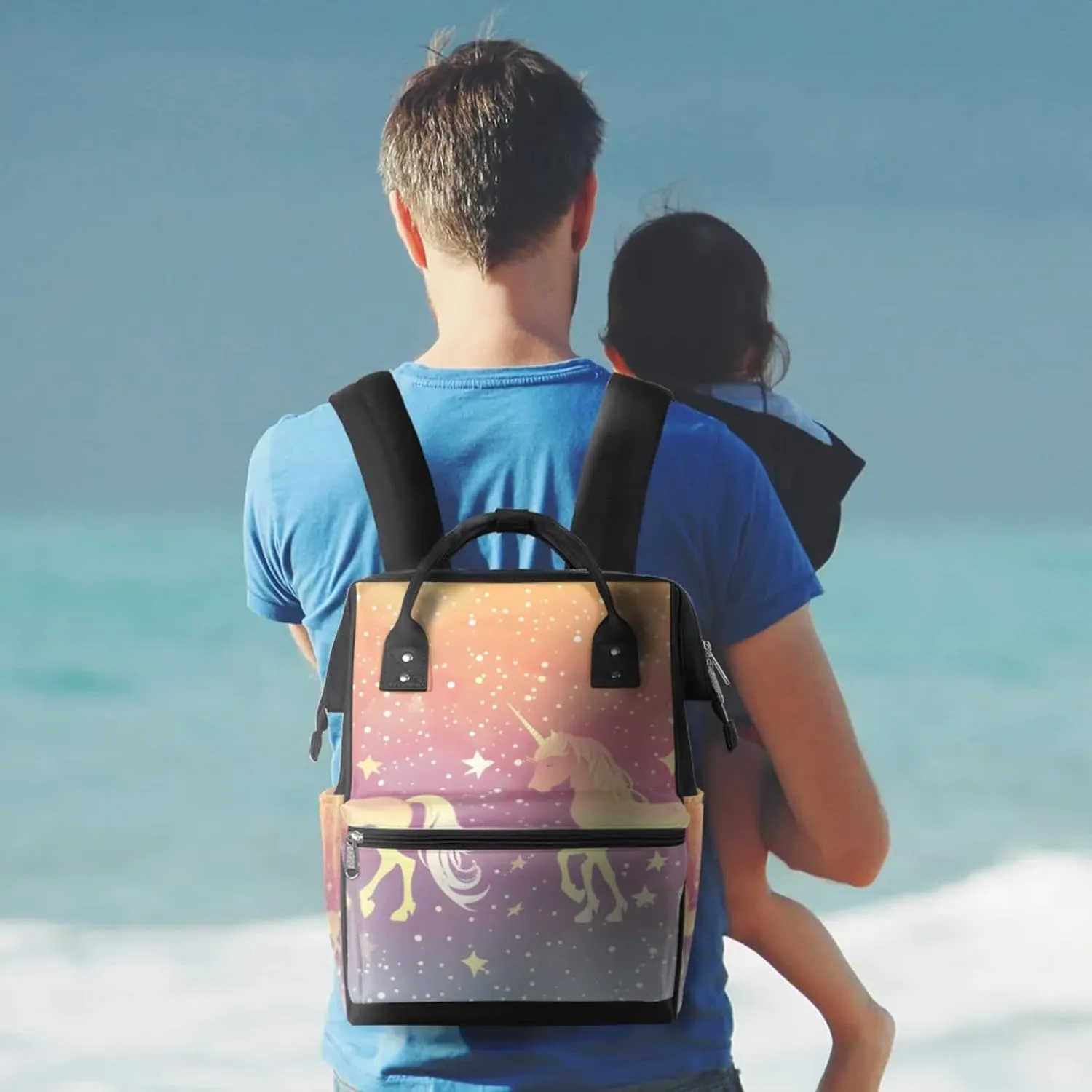 Horse Stars Waterproof Diaper Bag Backpack Large Capacity Baby Bag with Stroller Straps, Multi-Pocket Diaper Bag Unisex Baby Travel Essentials Shower Gift