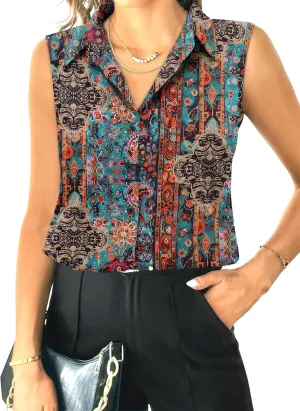 HOTOUCH Womens Sleeveless Button Down Shirt Tops V Neck Business Casual Collared Blouses Tank Top
