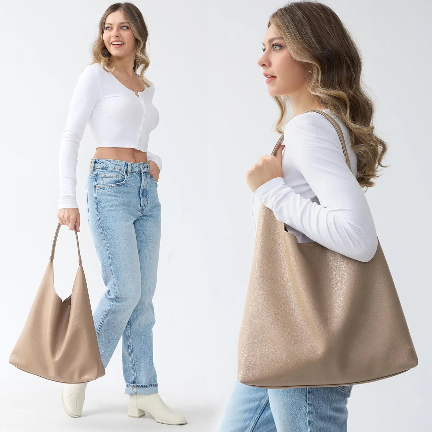 HOXIS Hobo Bags for Women Soft Vegan Leather Shoulder Handbag Slouchy Tote Purses