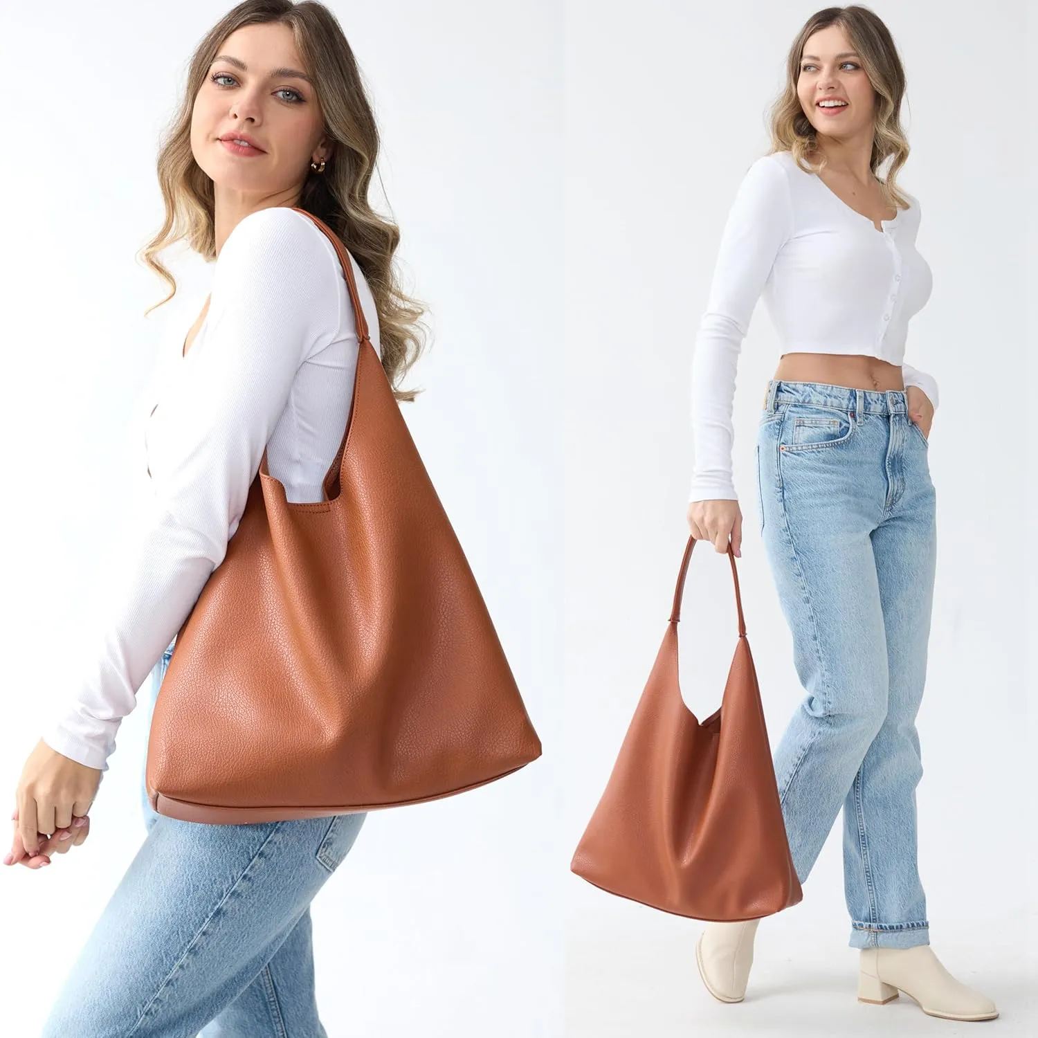HOXIS Hobo Bags for Women Soft Vegan Leather Shoulder Handbag Slouchy Tote Purses