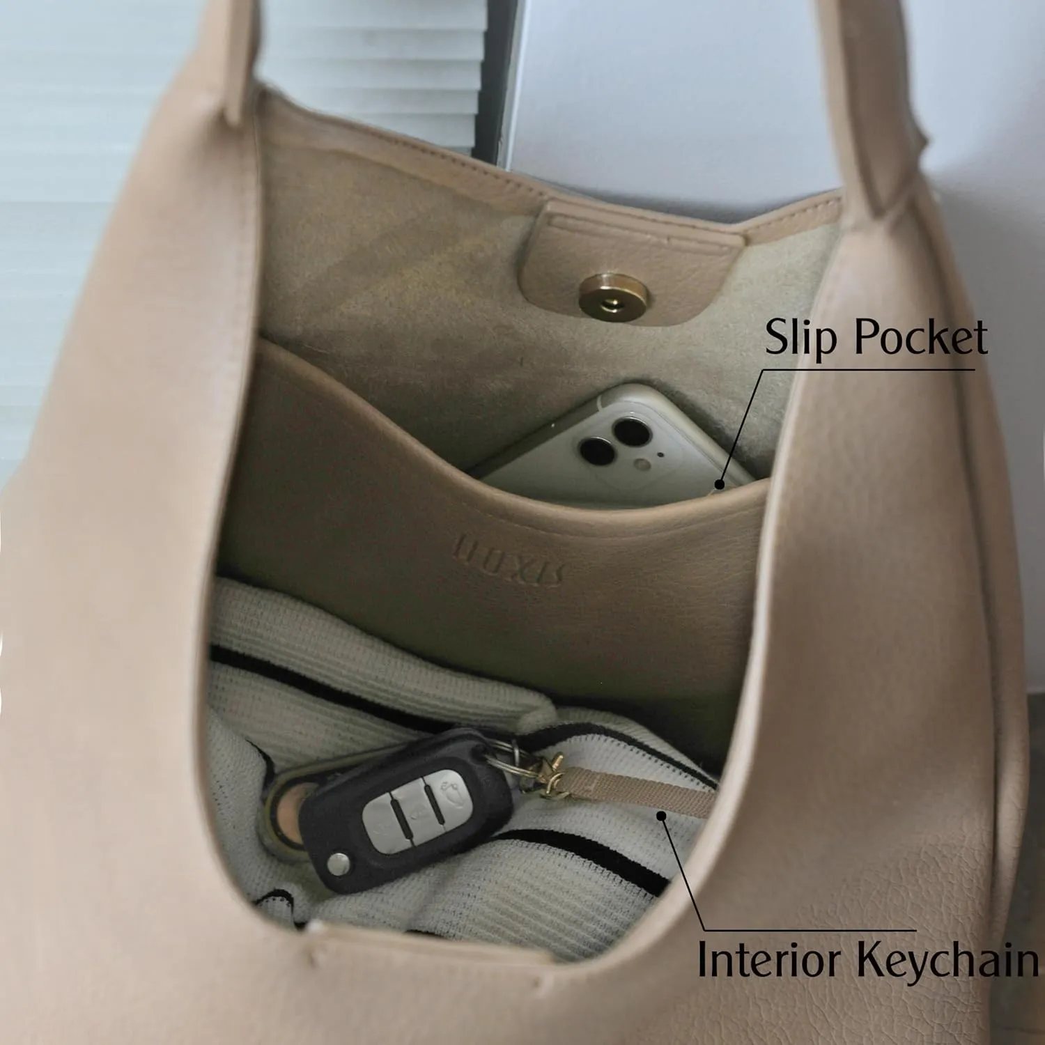 HOXIS Hobo Bags for Women Soft Vegan Leather Shoulder Handbag Slouchy Tote Purses