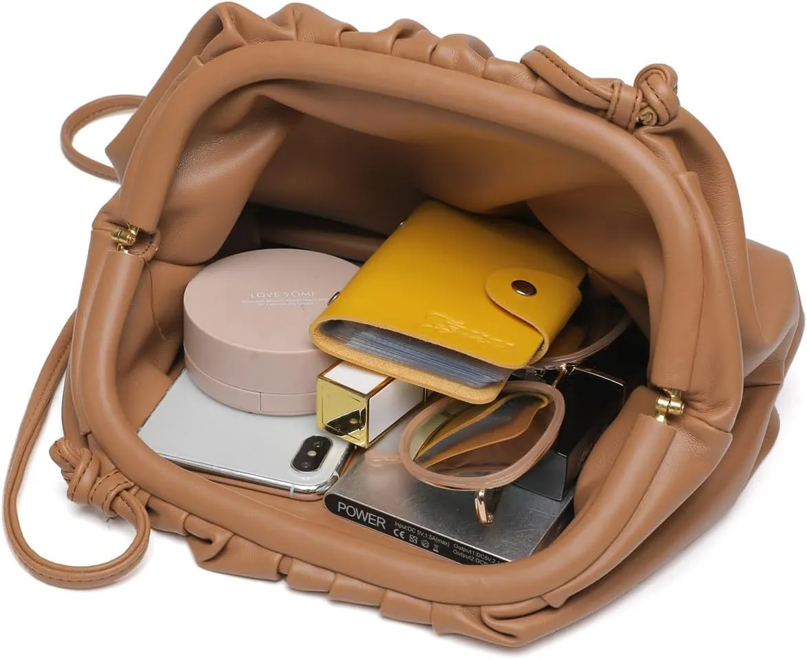 Huralona Dressy Pleated Vegan Leather Clutch Purse Super Soft Cloud Dumpling Clutch Bag for Women PU Evening Purse Handbag