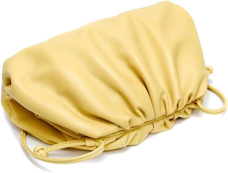 Huralona Dressy Pleated Vegan Leather Clutch Purse Super Soft Cloud Dumpling Clutch Bag for Women PU Evening Purse Handbag