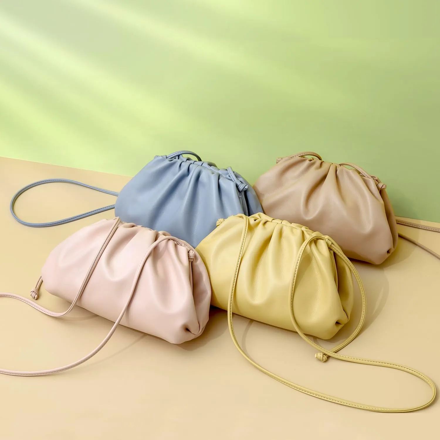 Huralona Dressy Pleated Vegan Leather Clutch Purse Super Soft Cloud Dumpling Clutch Bag for Women PU Evening Purse Handbag