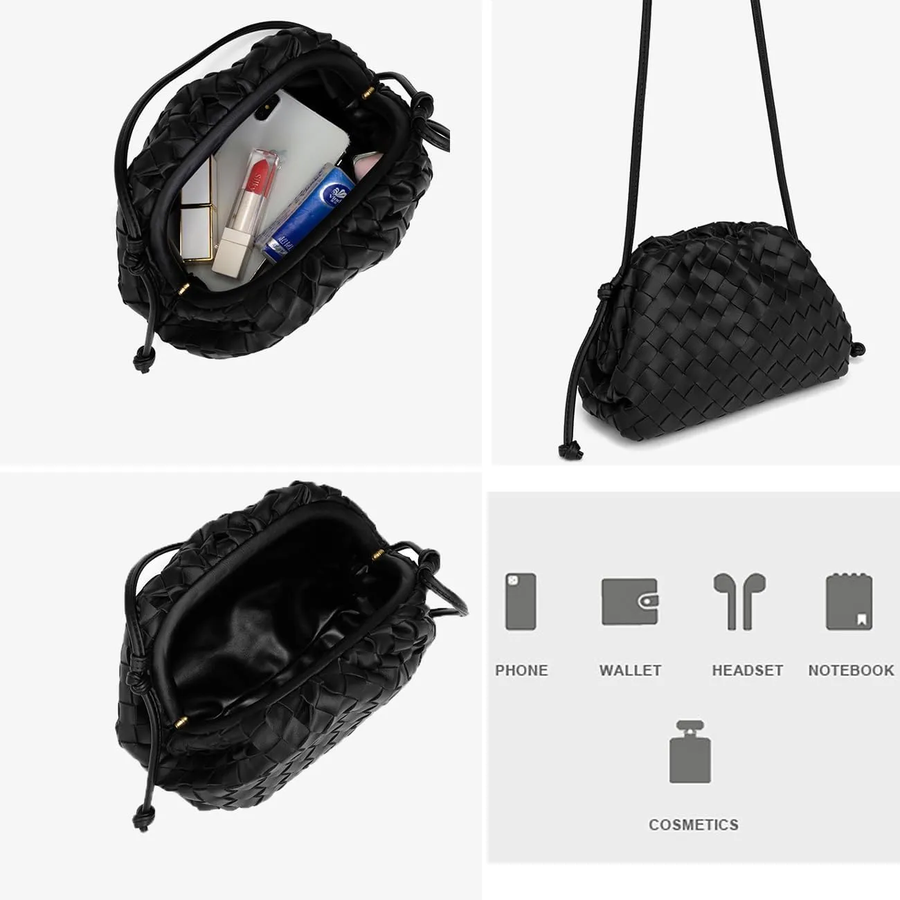Huralona Dressy Pleated Vegan Leather Clutch Purse Super Soft Cloud Dumpling Clutch Bag for Women PU Evening Purse Handbag