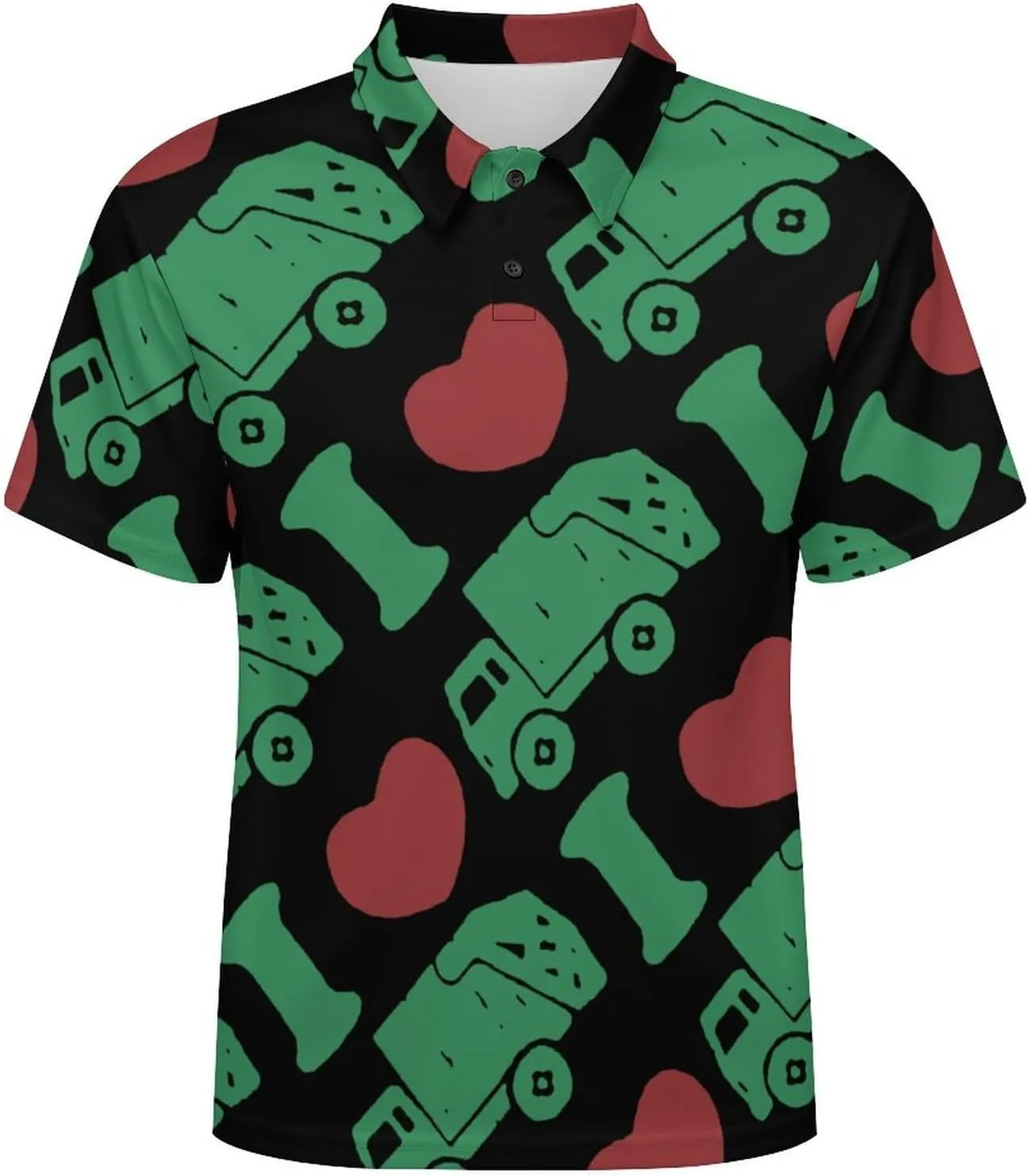 I Love Trash Garbage Trucks Mens Polo Shirt Short Sleeve Top Tee Casual T-Shirt