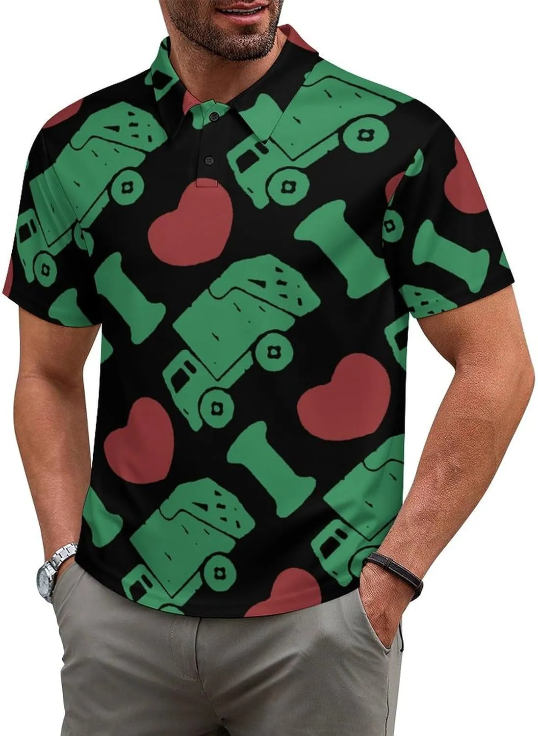 I Love Trash Garbage Trucks Mens Polo Shirt Short Sleeve Top Tee Casual T-Shirt