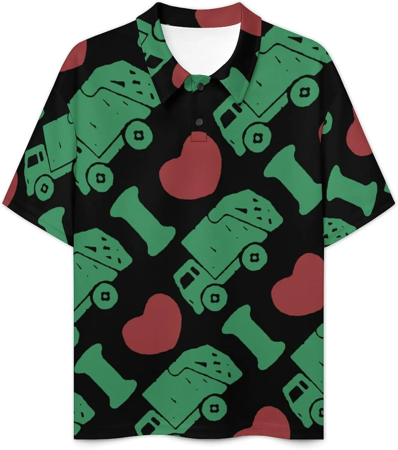 I Love Trash Garbage Trucks Mens Polo Shirt Short Sleeve Top Tee Casual T-Shirt