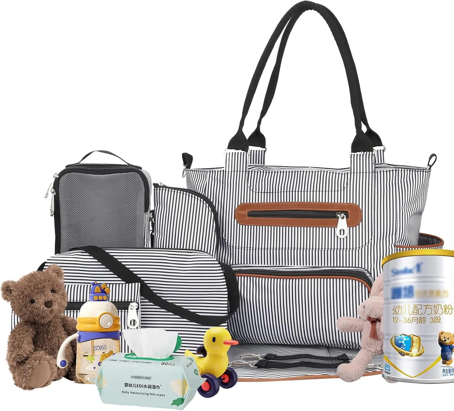 iMounTEK 8Pcs Diaper Bag Tote Set, Multifunctional Diaper Handbag, Large Travel Diaper Carry Bag with Multi Pocket