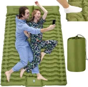 Inflatable Sleeping Pad With Adjustable Pillow, Double Sleeping Pad For Camping, 78.7 X 55 X 3.9 Inches, Self-Inflating Sleeping Mat With Foot Pump For Hiking, Climbing, Traveling, Backpacking