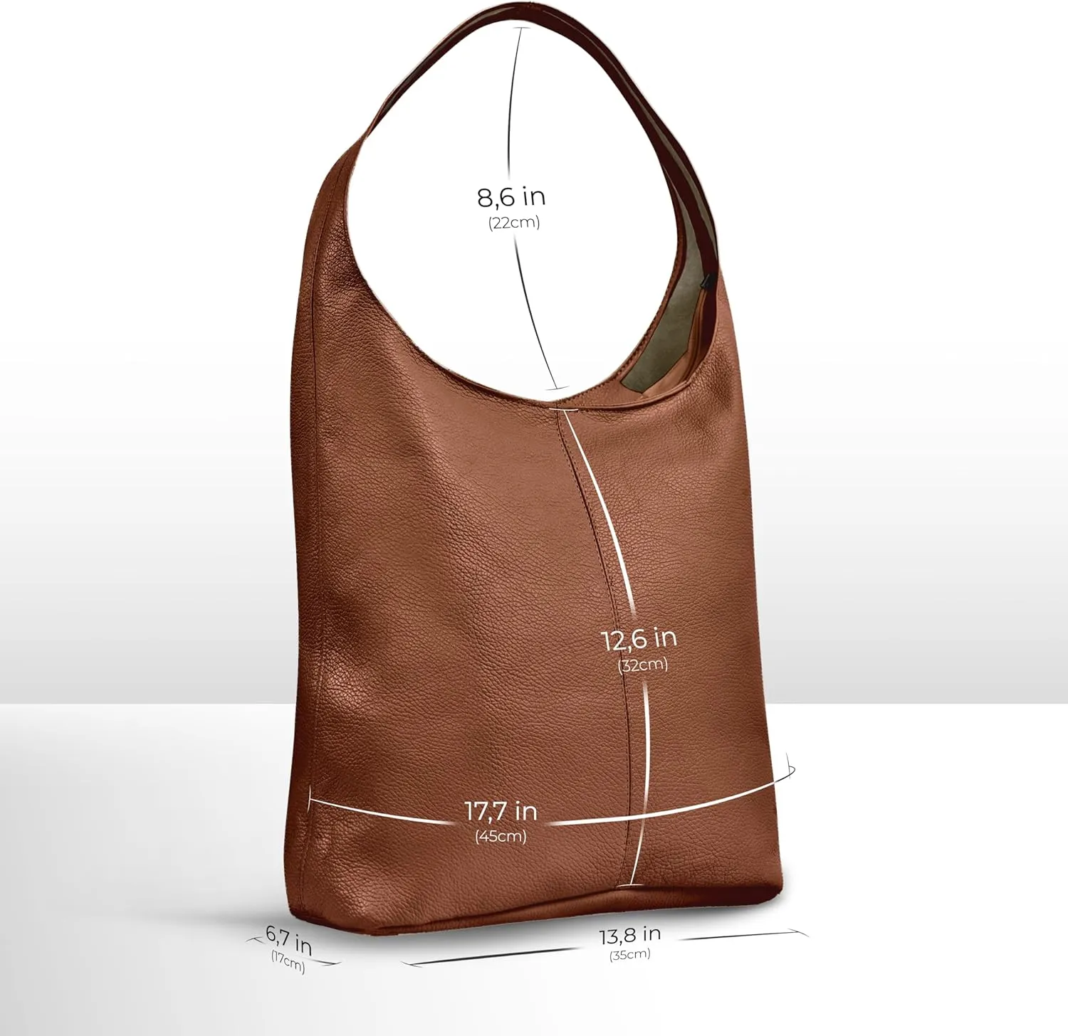 Italian Genuine Calf Leather Hobo Bag for Women with Zipper | Large Soft Slouchy Unlined Shoulder Handbag Tote Bucket Purse