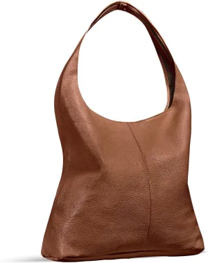 Italian Genuine Calf Leather Hobo Bag for Women with Zipper | Large Soft Slouchy Unlined Shoulder Handbag Tote Bucket Purse