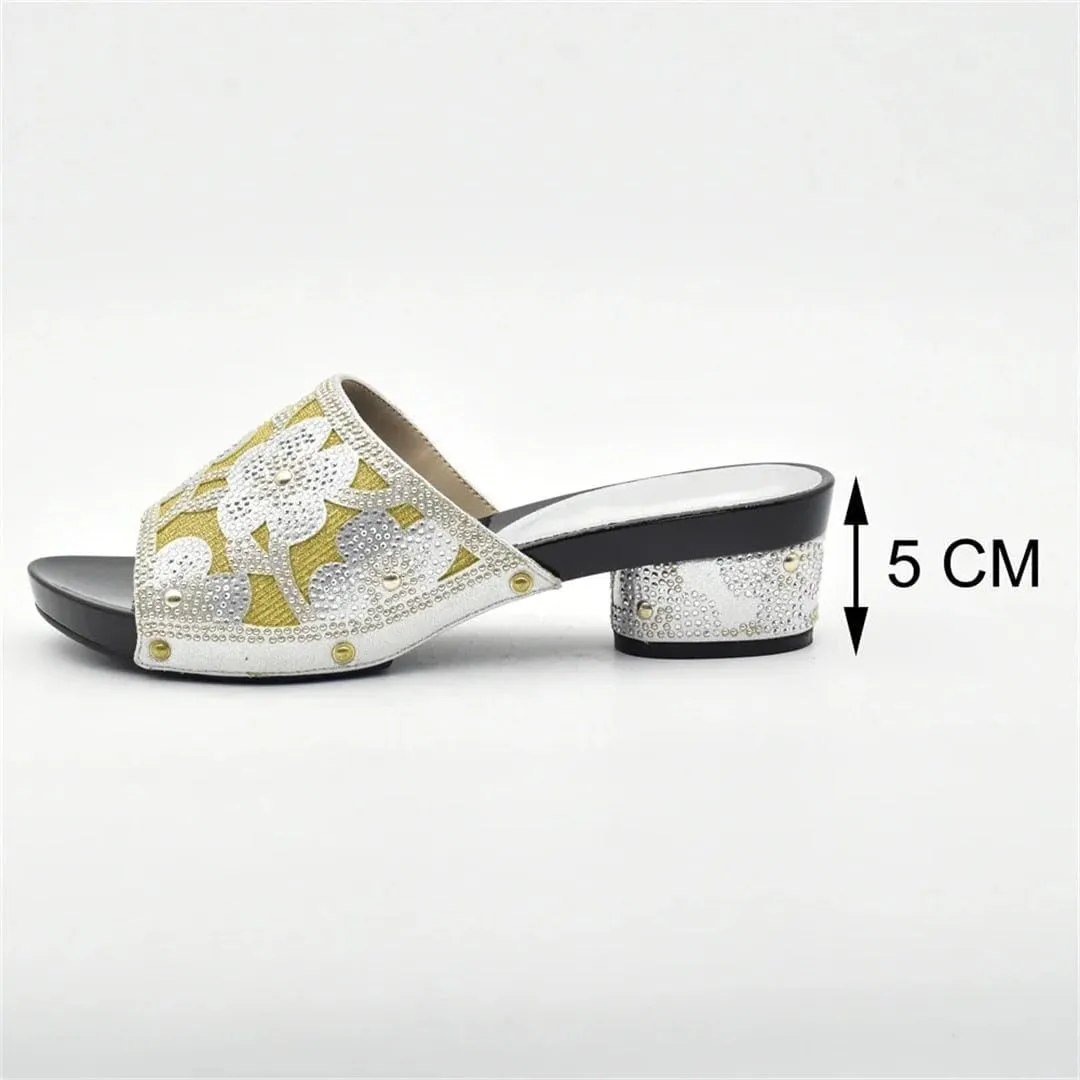 Italian Leather Rhinestone Wedding Shoes with Matching Evening Bag Set African Bridal Party Pumps