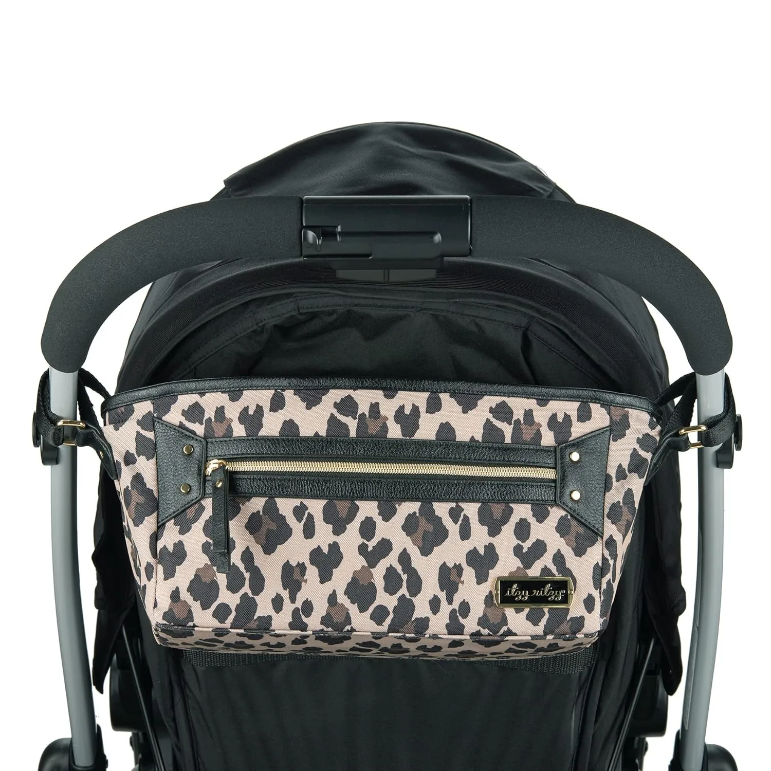 Itzy Ritzy Adjustable Stroller Caddy and Organizer Bag Featuring Front Zippered Pocket, 2 Built-In Interior Pockets & Adjustable Straps to Fit Nearly Any Stroller (Leopard)