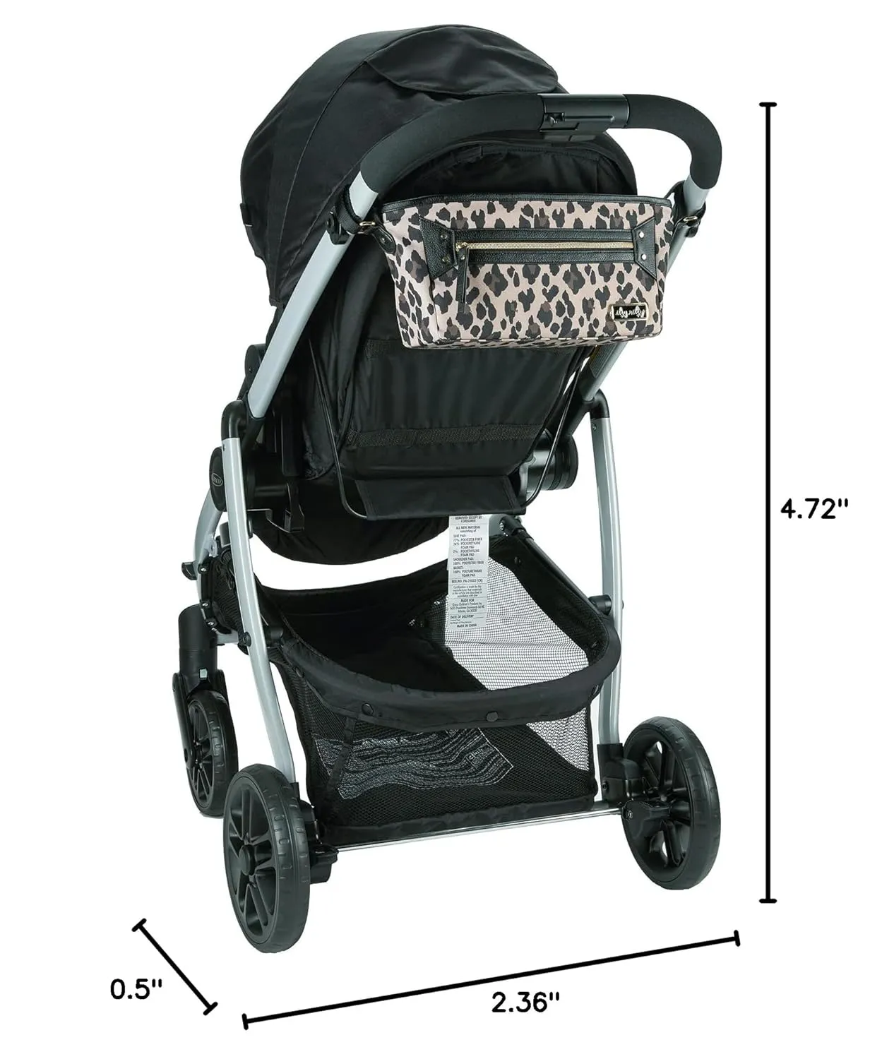 Itzy Ritzy Adjustable Stroller Caddy and Organizer Bag Featuring Front Zippered Pocket, 2 Built-In Interior Pockets & Adjustable Straps to Fit Nearly Any Stroller (Leopard)