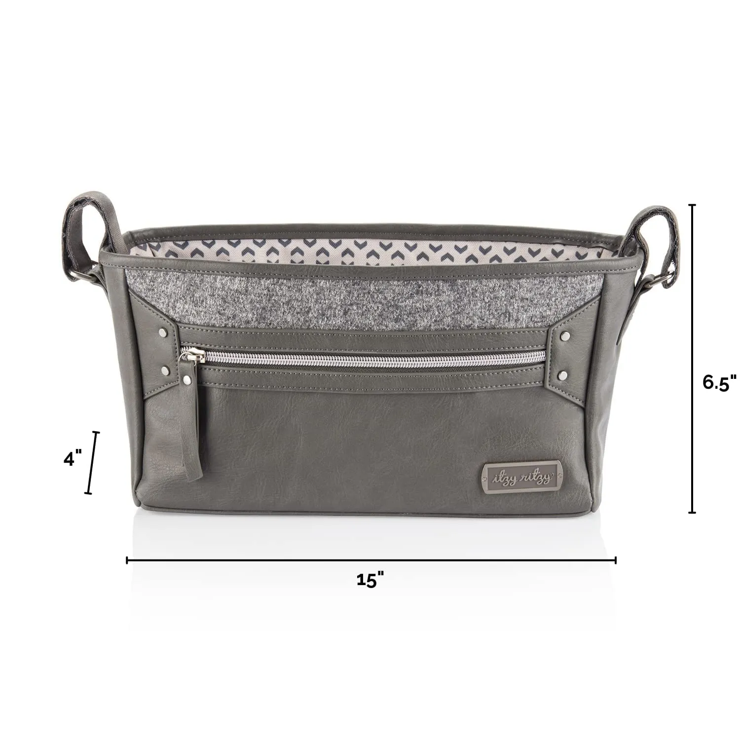 Itzy Ritzy Adjustable Stroller Caddy/Organizer - Stroller Organizer Bag Featuring Front Zippered Pocket, 2 Built-In Interior Pockets & Adjustable Straps to Fit Nearly Any Stroller (Grayson)